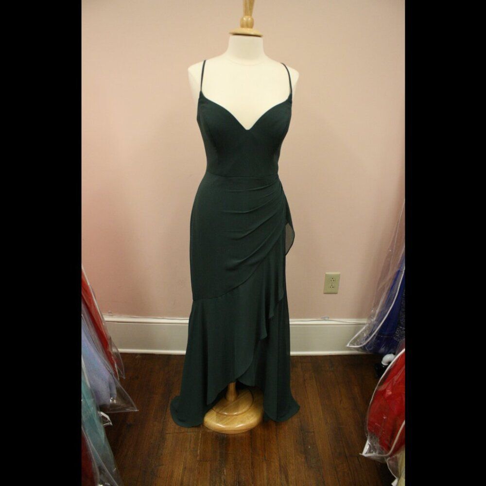Hayley Paige Occasions 52114 Long Chiffon Bridesmaid Pine Layered Ruffle